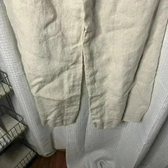 Talbots Womens 10 100% Linen High Rise Pants Wide leg Side Button Light Beige - Picture 7 of 12